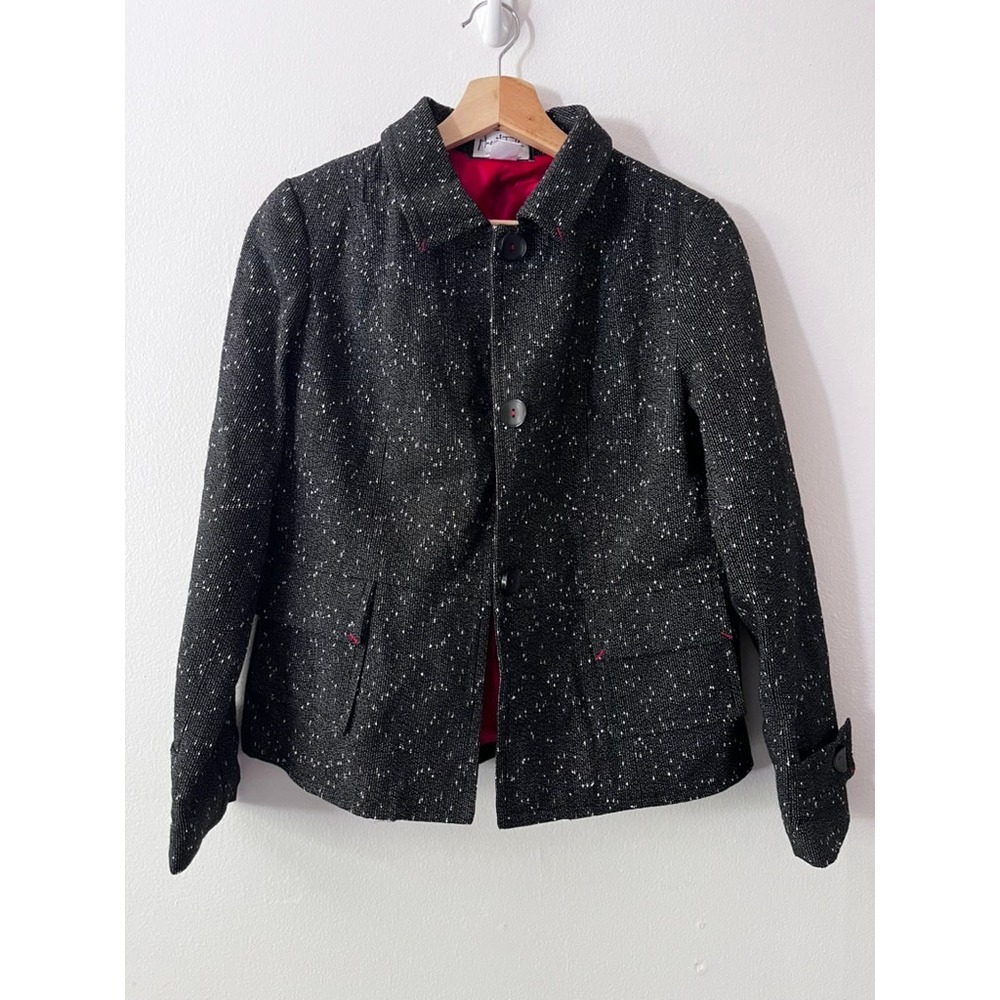 Mary McFadden Specked Black and White Button Down Blazer with Red Lining size 12